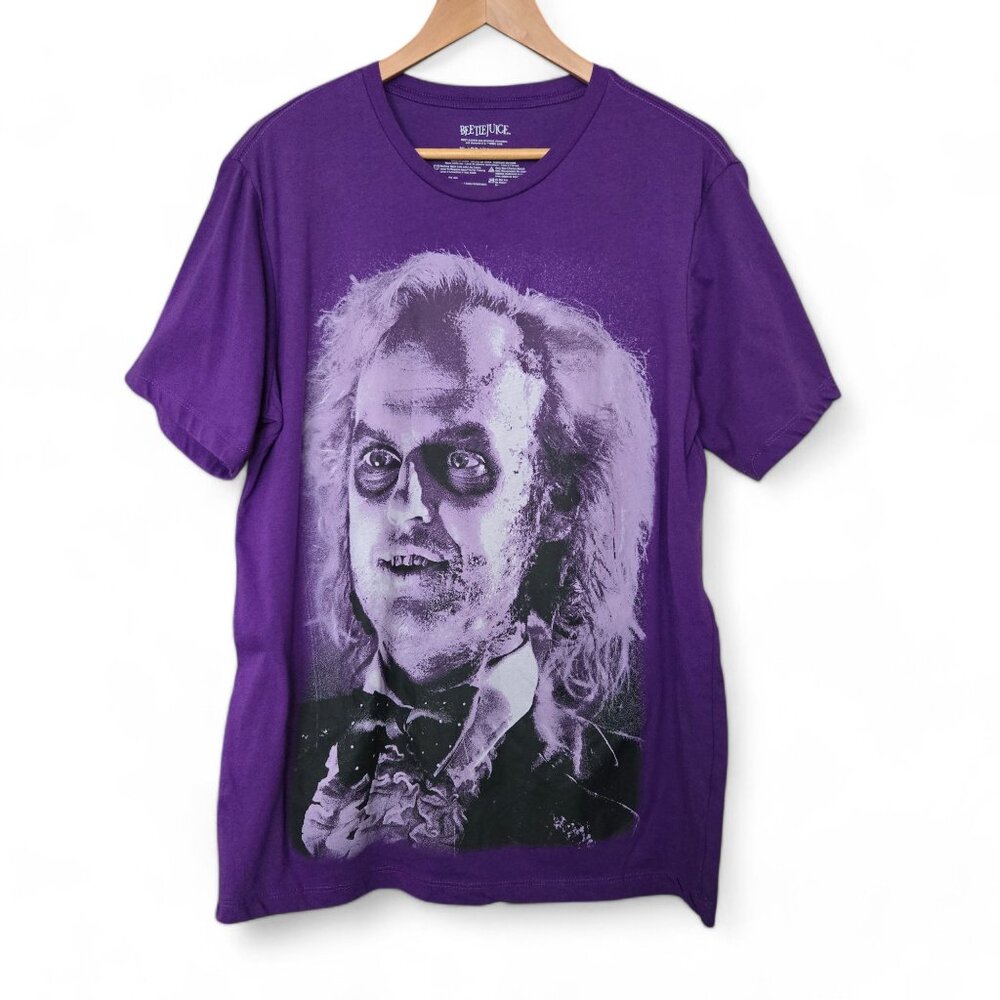 Beetlejuice Chunky Graphic Purple Tee Shirt Men's‎ 80s Horror Comedy Retro XL